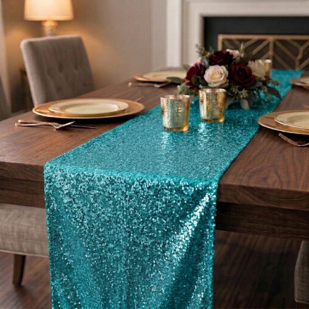 Turquoise Sequin Table Runner