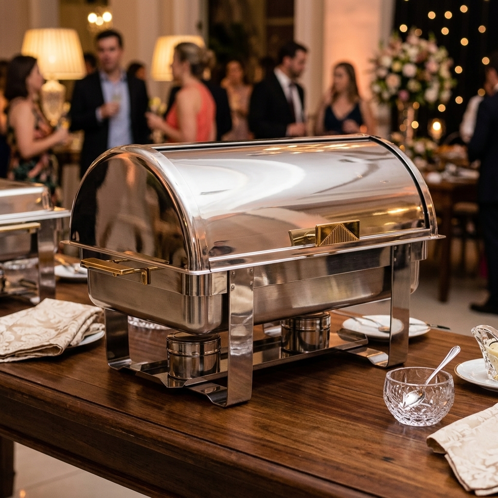 10 Qt Gold Accent Roll Top Chafing Dish